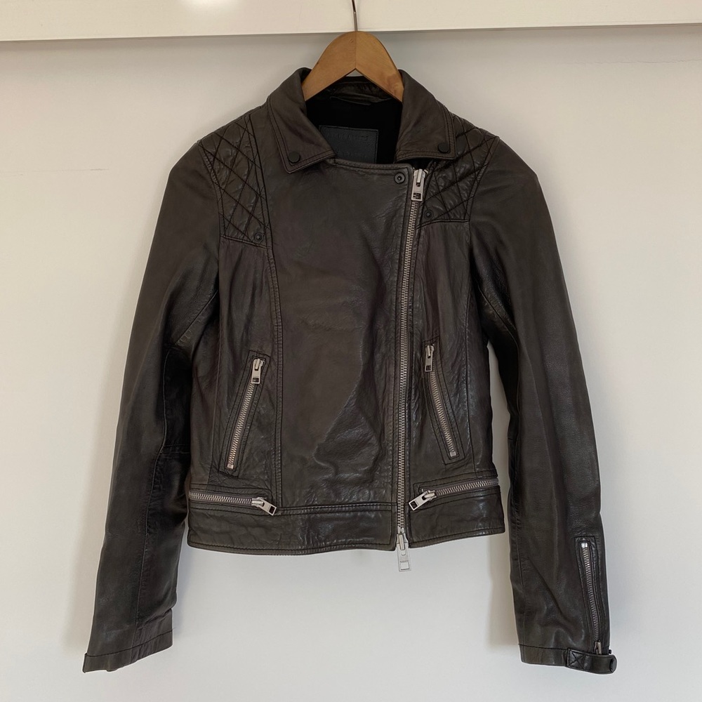 NWOT AllSaints biker leather jacket in Anthracite - Picture 2 of 6
